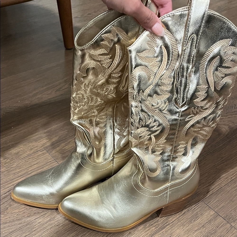 Gold Embroidered Cowboy Boots
